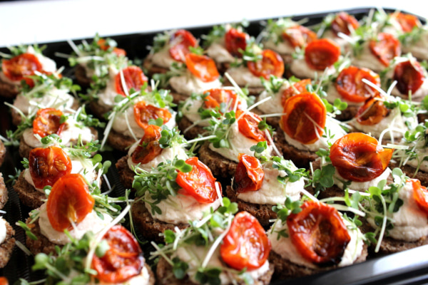 Canapes lined up in a box