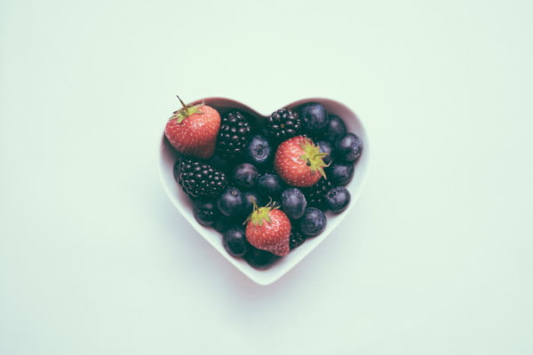 Heart-shaped bowl of berries