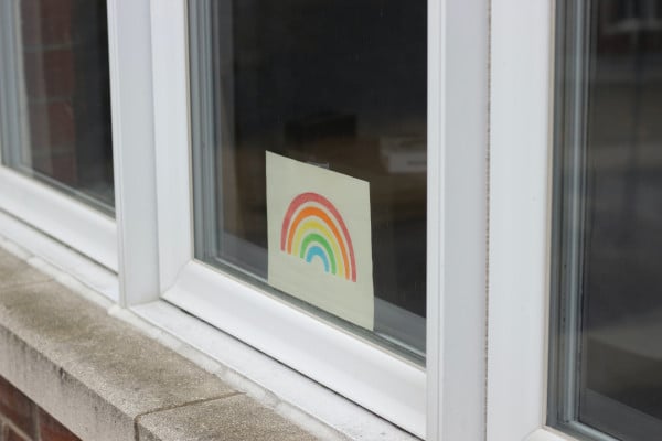 Drawing of a rainbow in a window