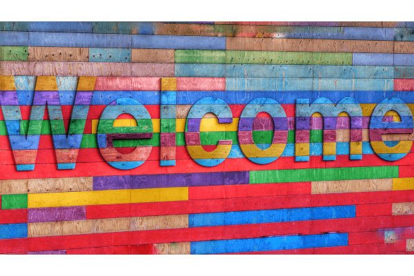 Multi-coloured Welcome sign