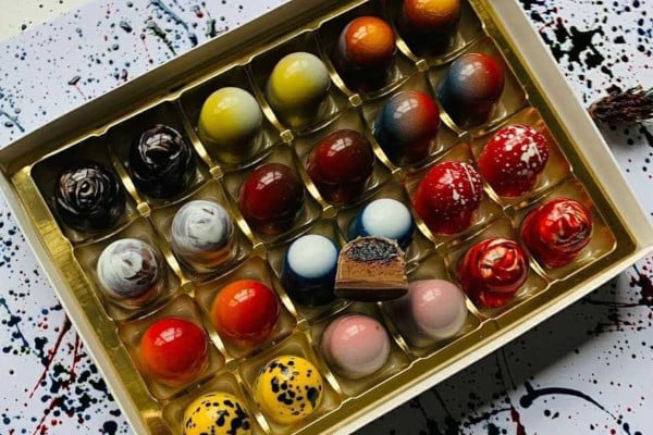 Box filled with colourful chocolates
