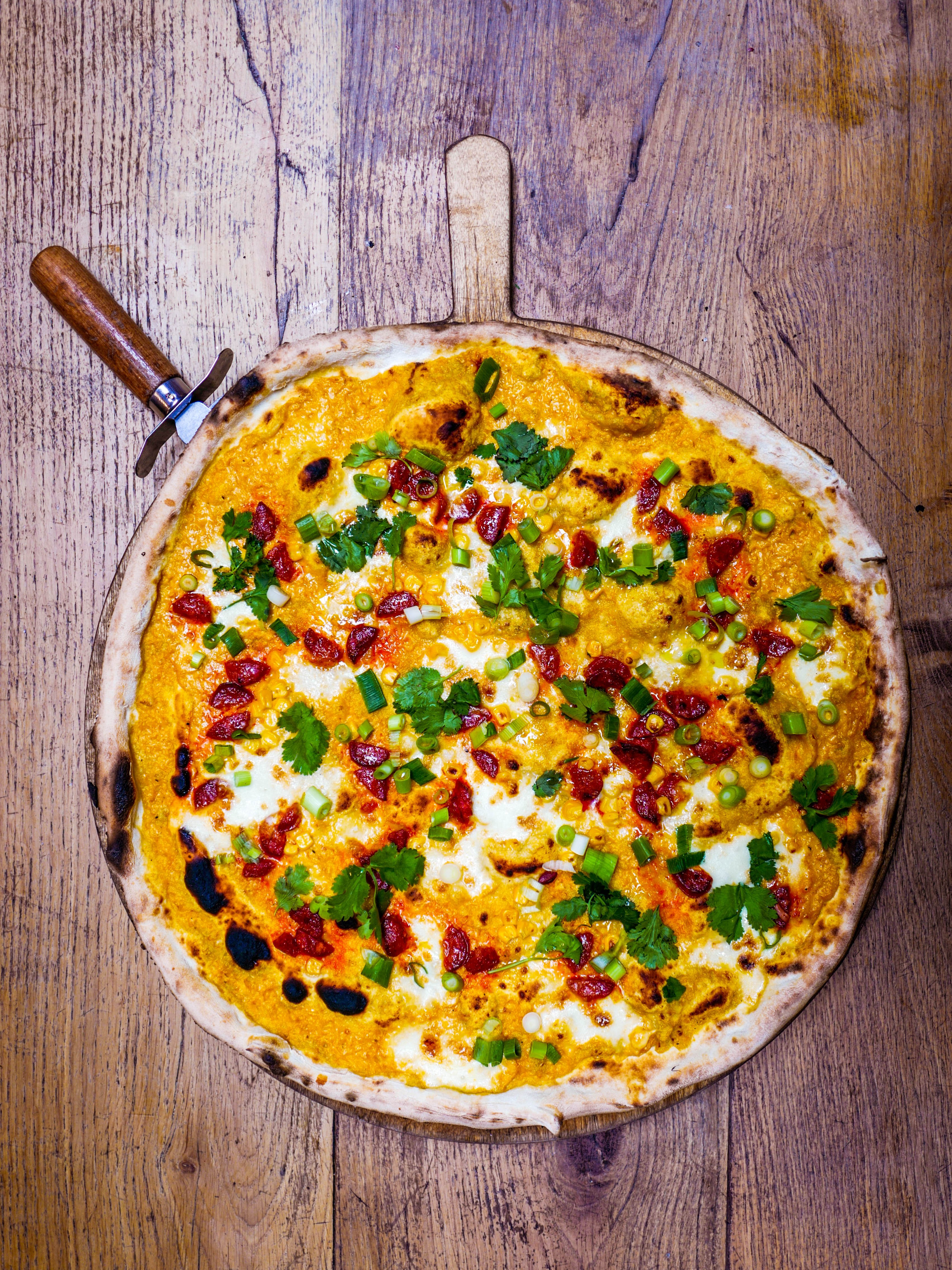 Homeslice Pizza - Chorizo, Corn & Coriander pizza